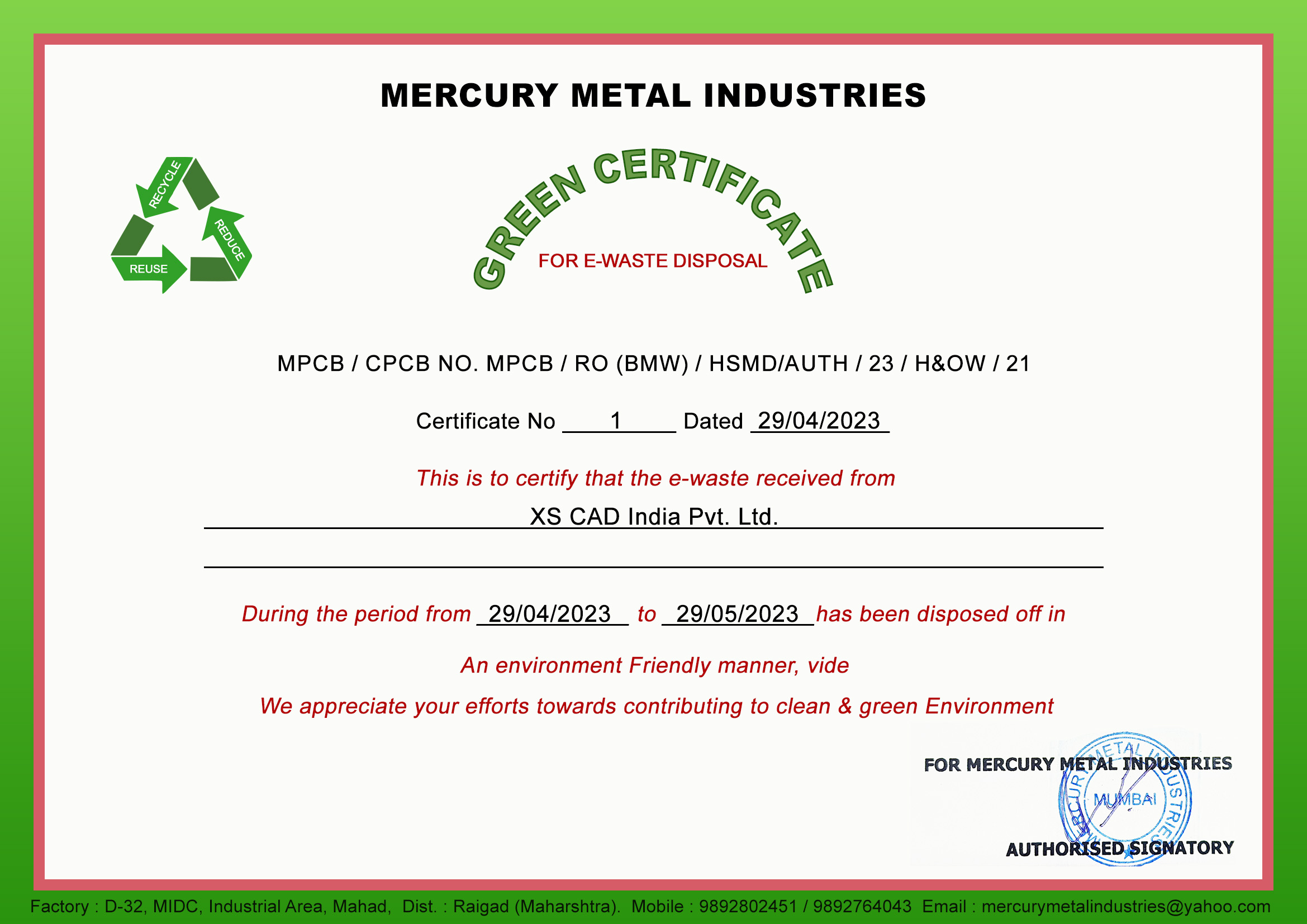earth week celebration & certificate